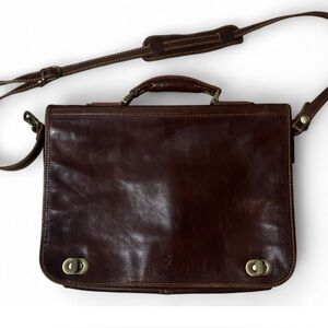 LEATHER ITALIANO Stylish Brown Work Briefcase - Real Brown Italian Leather -NICE